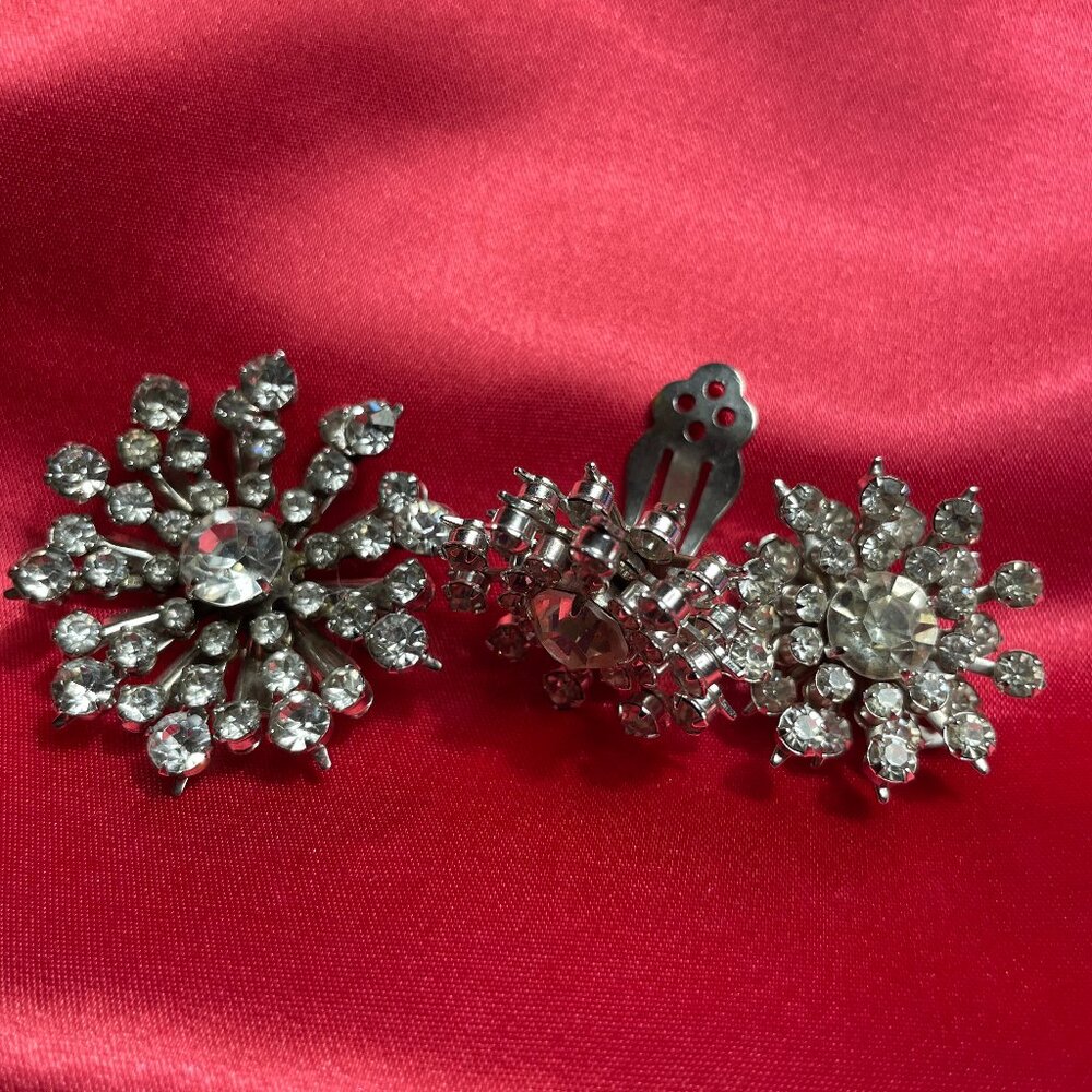Vintage Rhinestone Brooch and Clip-On Earrings Set